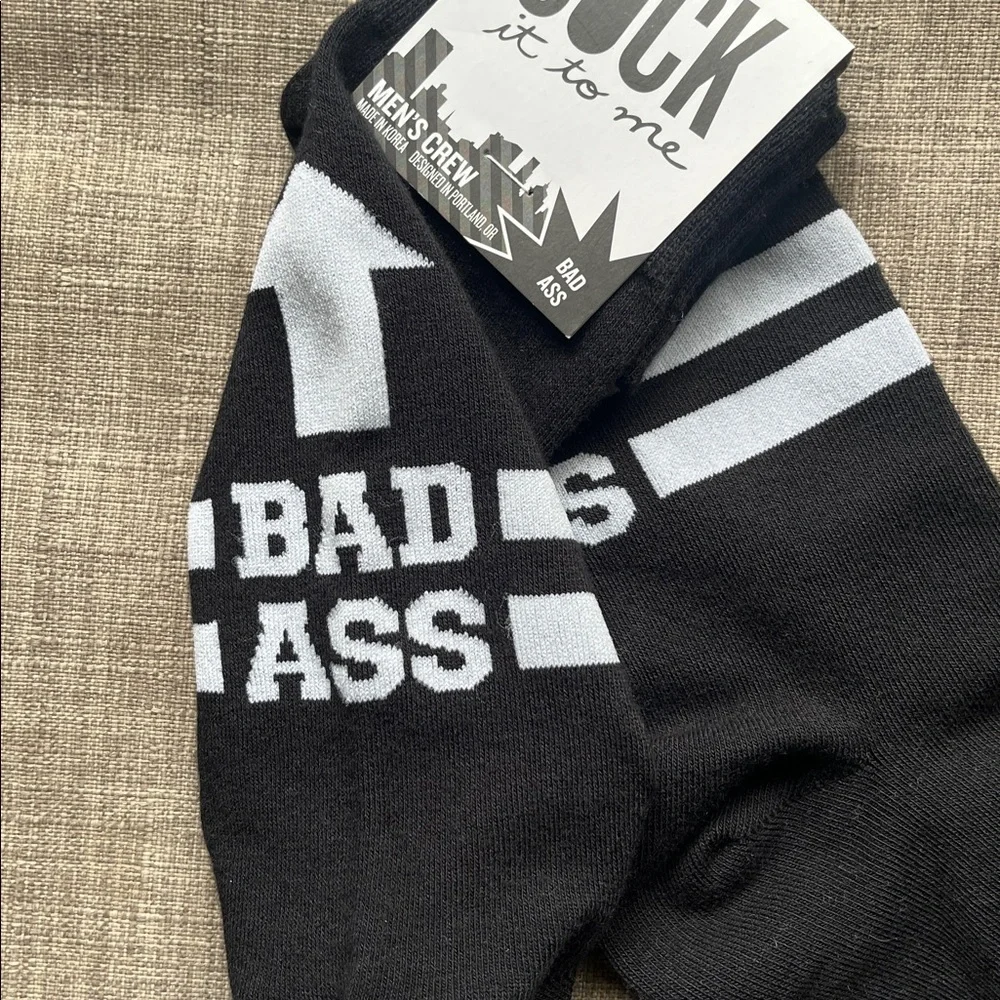 Sock it to Me Bad Ass Socks Black & White Men's Crew Novelty Gift Quirky